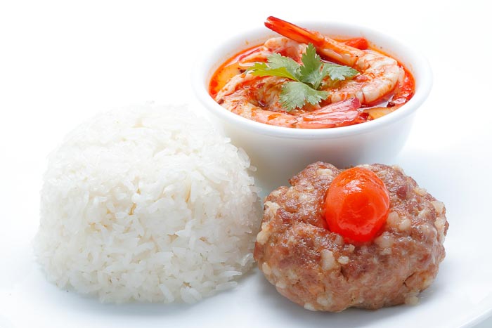Rice w/ Steamed Pork w/ Salted Egg & Creamy Tom Yum Kung